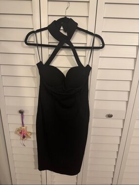Fashion Nova Black Strapless Bodycon Dress with Halter Detail